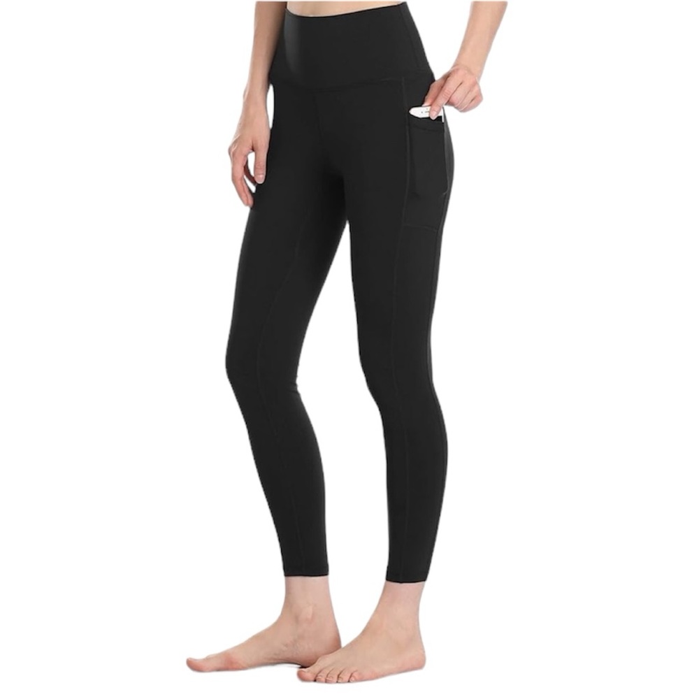 Along Fit black yoga pants leggings with side pockets super stretch size small